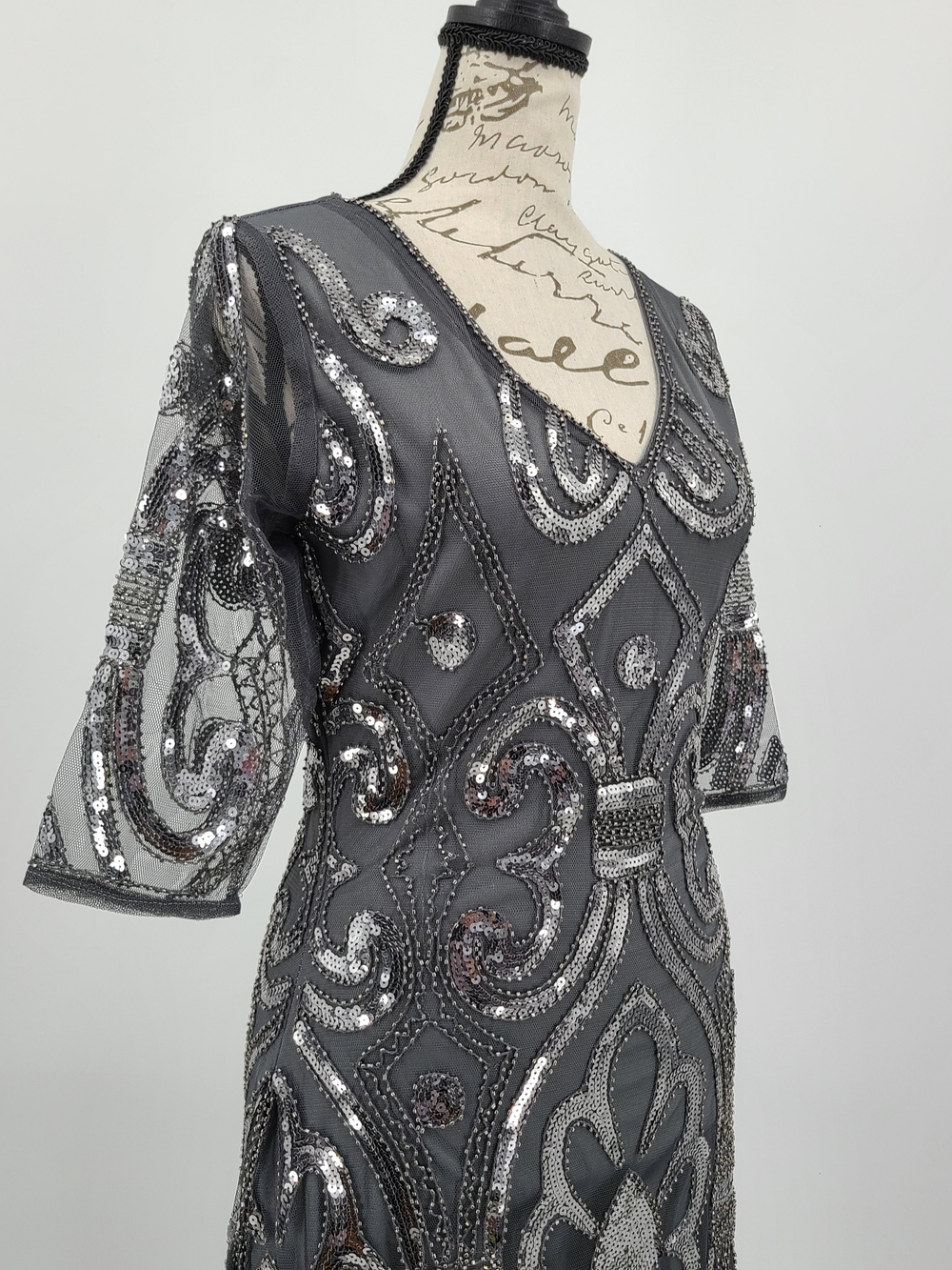 Unique Vintage Silver Sequin Embellished 1920's Flapper Dress Size Small